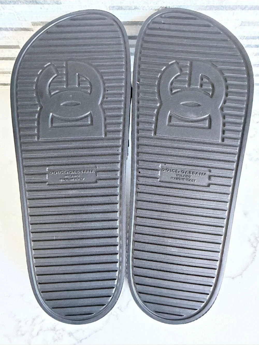 New Men’s  D&G Dolce & Gabbana Black & White Logo Slide Sandals size 9